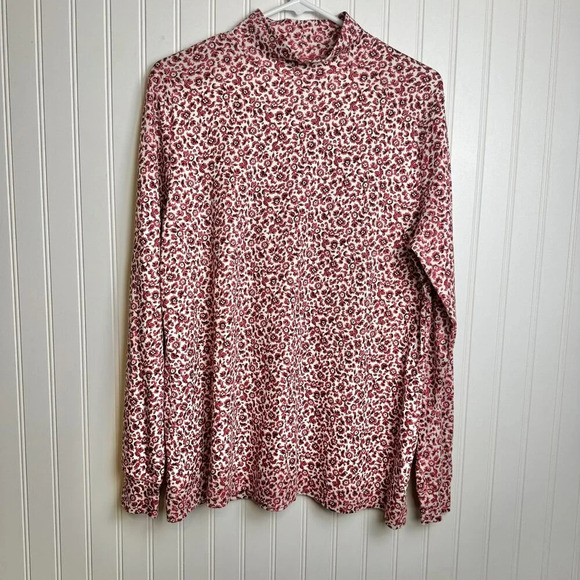 Land's End Red Floral Mock Neck Long Sleeve Top large tall N20 - Picture 1 of 4